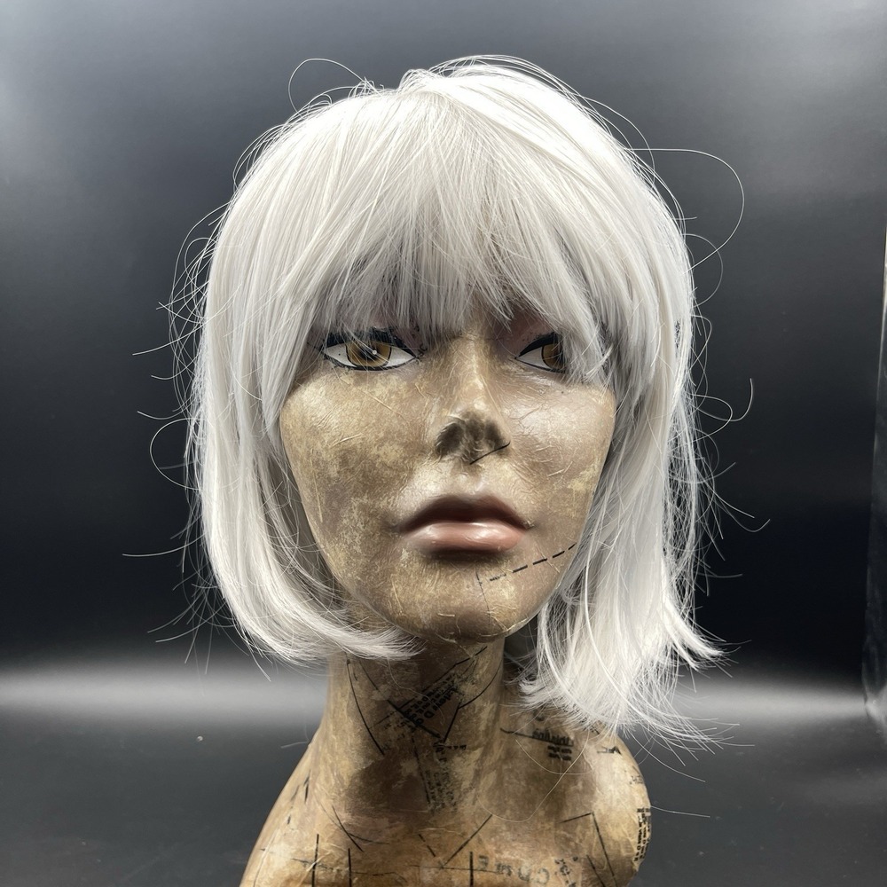 MapofBeauty Silver White Bob Wig 12" Short Cosplay Costume Wig Bangs